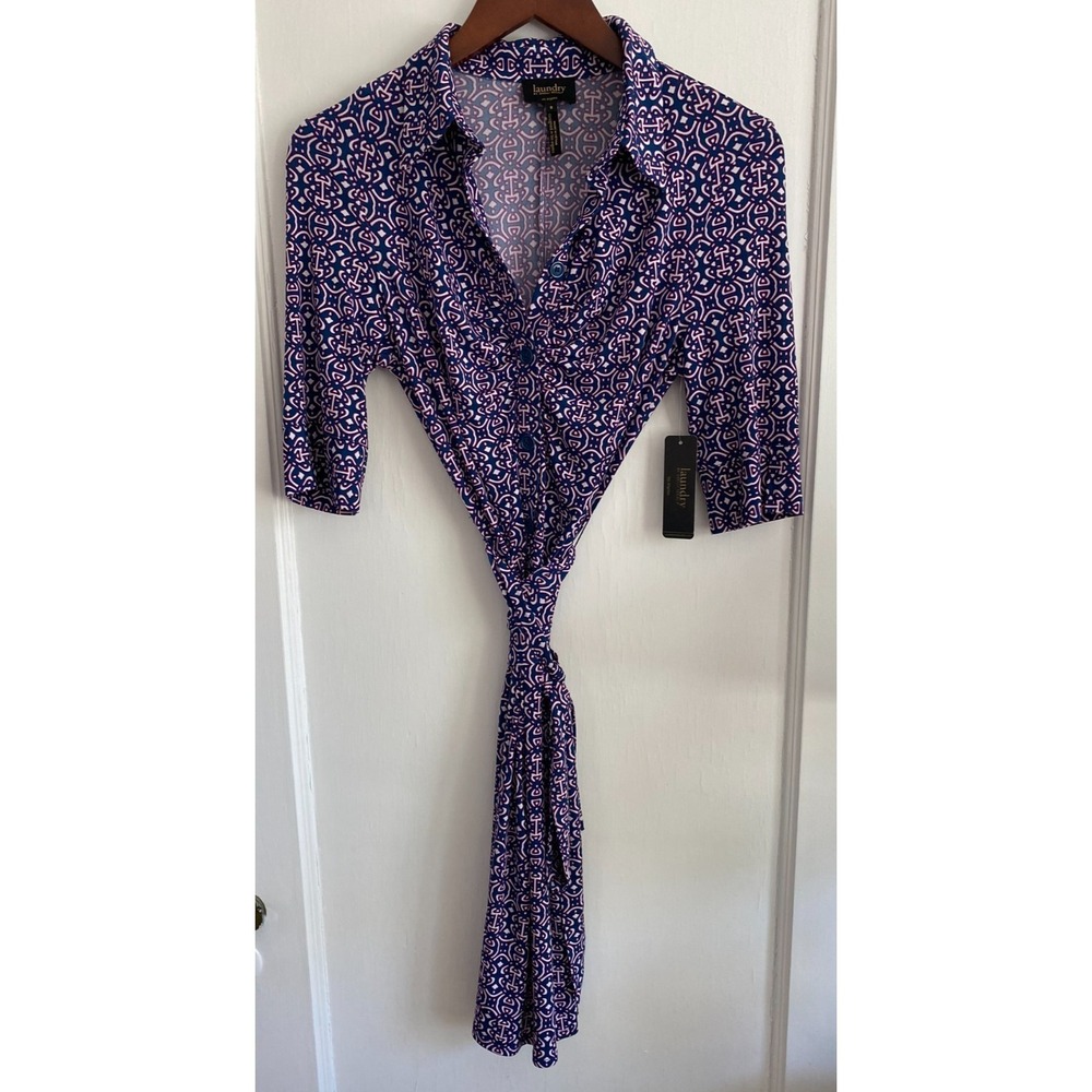 NWT‎ Laundry by Shelli Segal Poseidon Print Dress 3/4 Sleeve Belt SIze 8